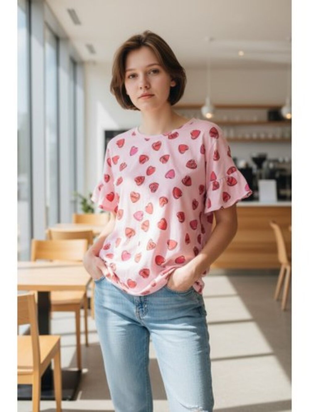 CELEBRATE! Pink Candy Hearts Short Sleeved Top Girls Size 10-12